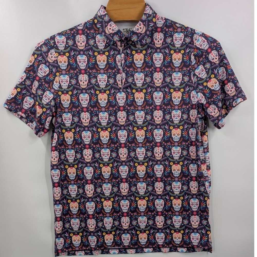 Vibrant Skull Print Polo Shirt for Men